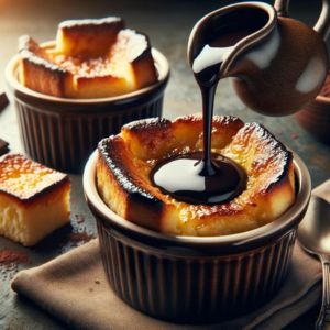 Luxurious Bread and Butter Pudding with Silky Chocolate Sauce